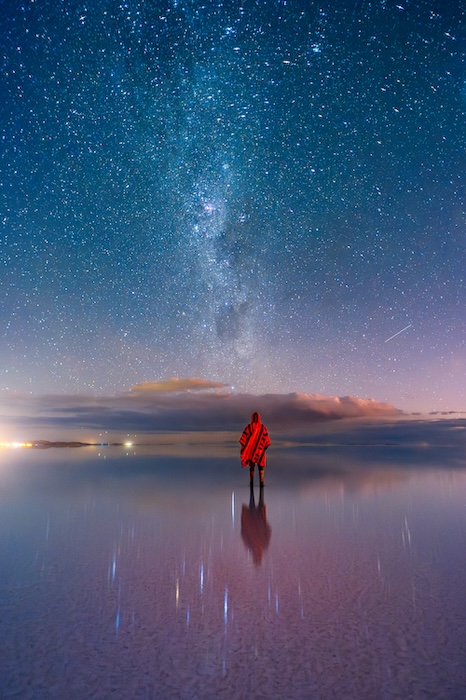 astrophotography with the milky way in the uyuni salt flat in Bolivia